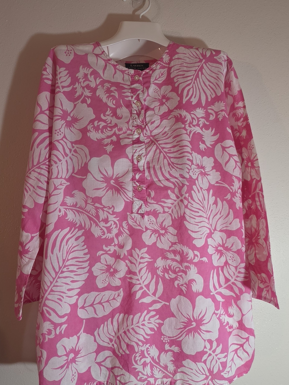 Ralph Lauren Pink and White Floral Tunic Blouse